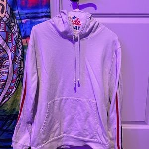 white sweatshirt with sleeve detail